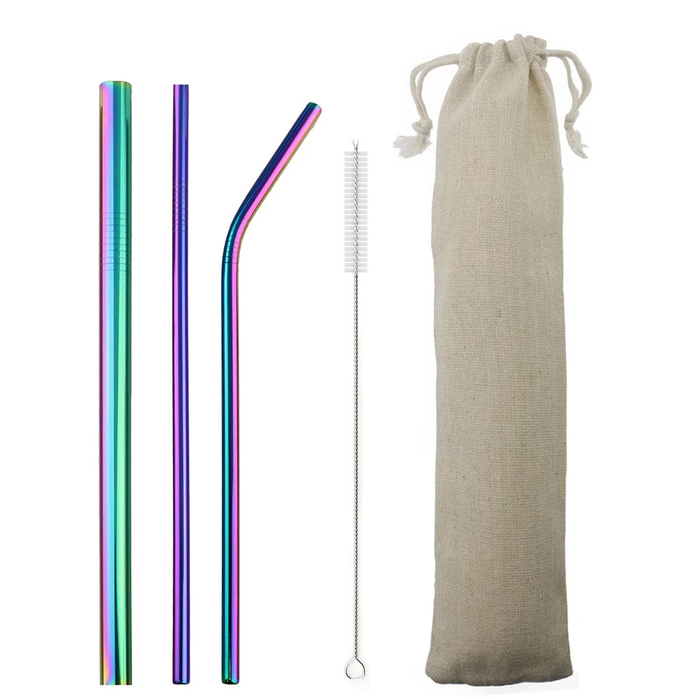 5Pcs Rainbow 11 шт./компл. питьевой соломы 304 Нержавеющая сталь многоразовые соломы прямой изогнутая металлическая соломинка с силиконовыми наконечниками для чистки ногтей оптом - Цвет: 5Pcs Rainbow