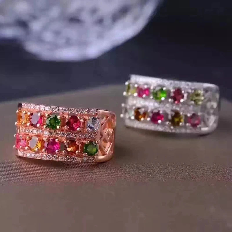 Кольцо из чистого серебра 925 пробы с турмалином 10 шт. кольцо натурального