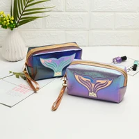 new pu laser cosmetic bag creative fishtail carry on portable large capacity storage bag hand held colorful wash bag