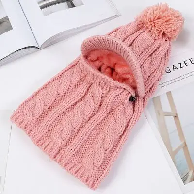 Winter Hat Women girl Warm Skullies Beanies Hat Face Neck Protection Balaclava Mask Gorras Bonnet Knitted Hat Ski Cap - Цвет: pink