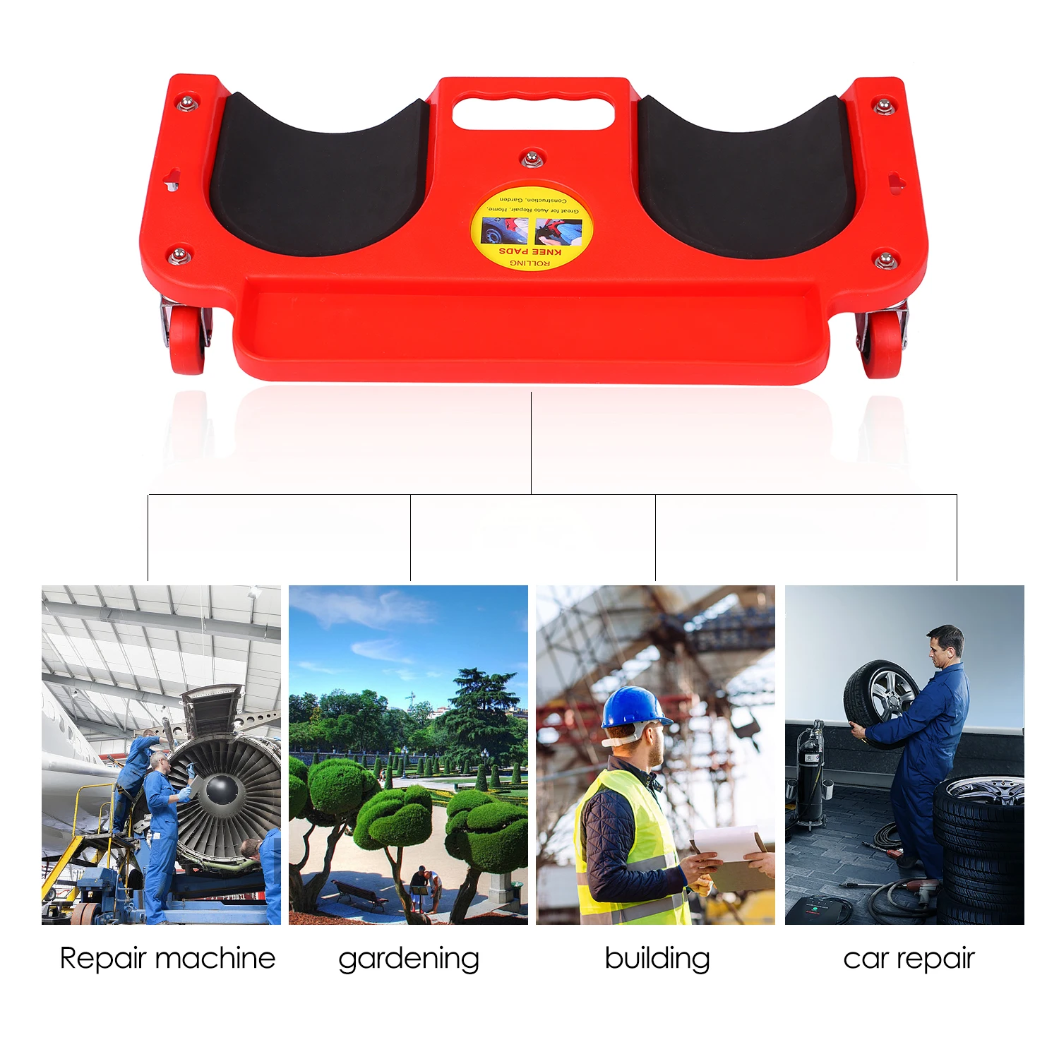 

Flooring Knee Silicone Pads with Built in Foam 5 Wheels Rolling Knee Creeper Rolling Knee Pads with Tool Tray and Holder