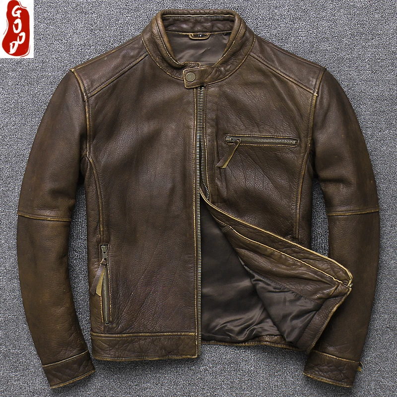 

100% Genuine Leather Jacket Men Clothes 2021 Autumn winter Real Fit Cow Leather Jackets Plus Size 4XL Coat Jaqueta De Couro 094B