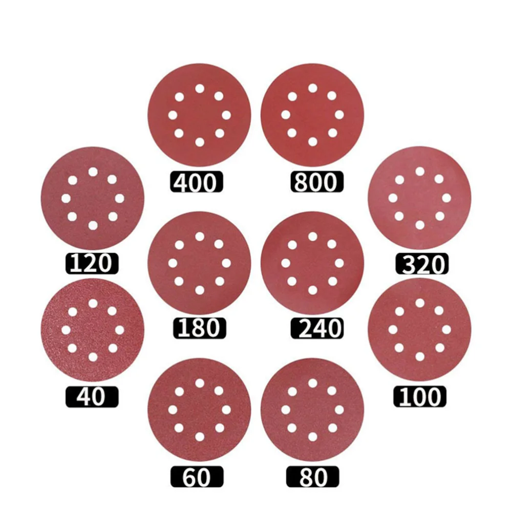 

60pcs Round Grit Sandpaper Dry Flocking Sandpaper Eight Hole Grit Sanding Disc Pads Dark Red