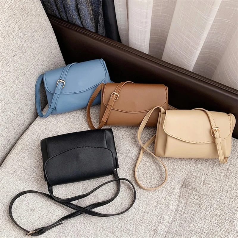 

New Casual Solid Color Women Simple Flap Shoulder Messenger Handbags Fashion Vintage PU Leather Ladies Daily Crossbody Bags