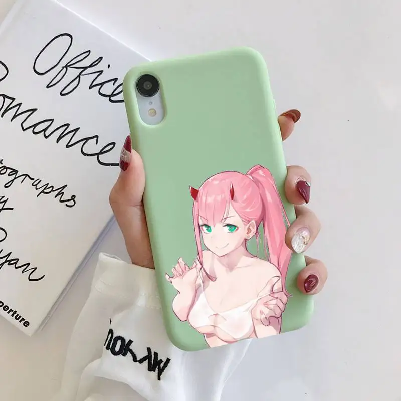 

Zero Two Darling in the FranXX Phone Case For iphone 11 Pro Max X XS Max XR Solid Candy Color Shell For iPhone 7 8 6 6S Plus