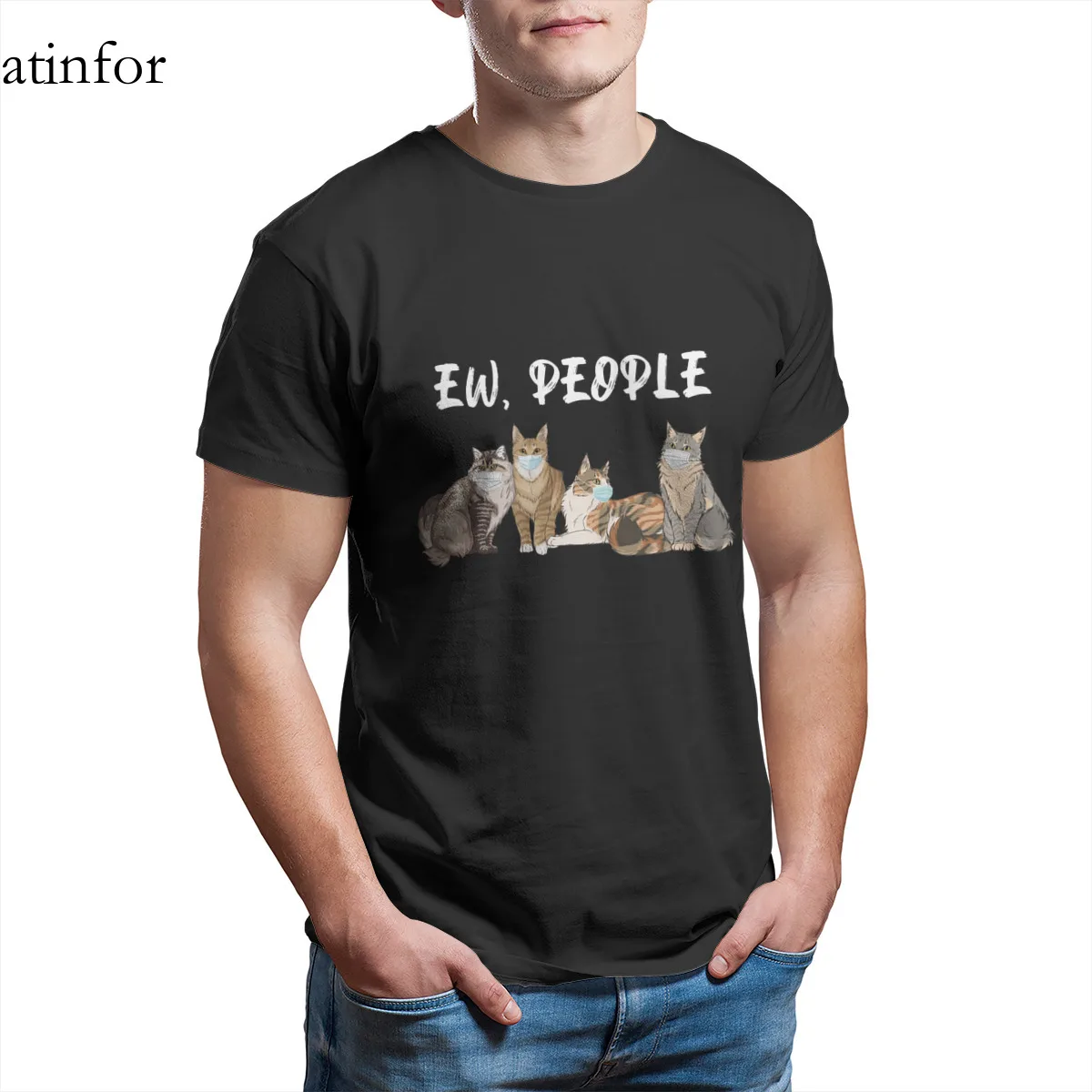 Футболка маска для лица Ew People с изображением мивого кота необходимые игры