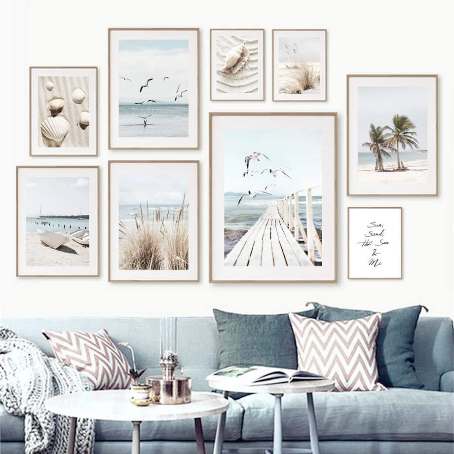 

Beach Shells Coconut Palms Seagulls Grass Boat Wall Art Canvas Painting Posters And Prints Wall Pictures For Living Room Decor