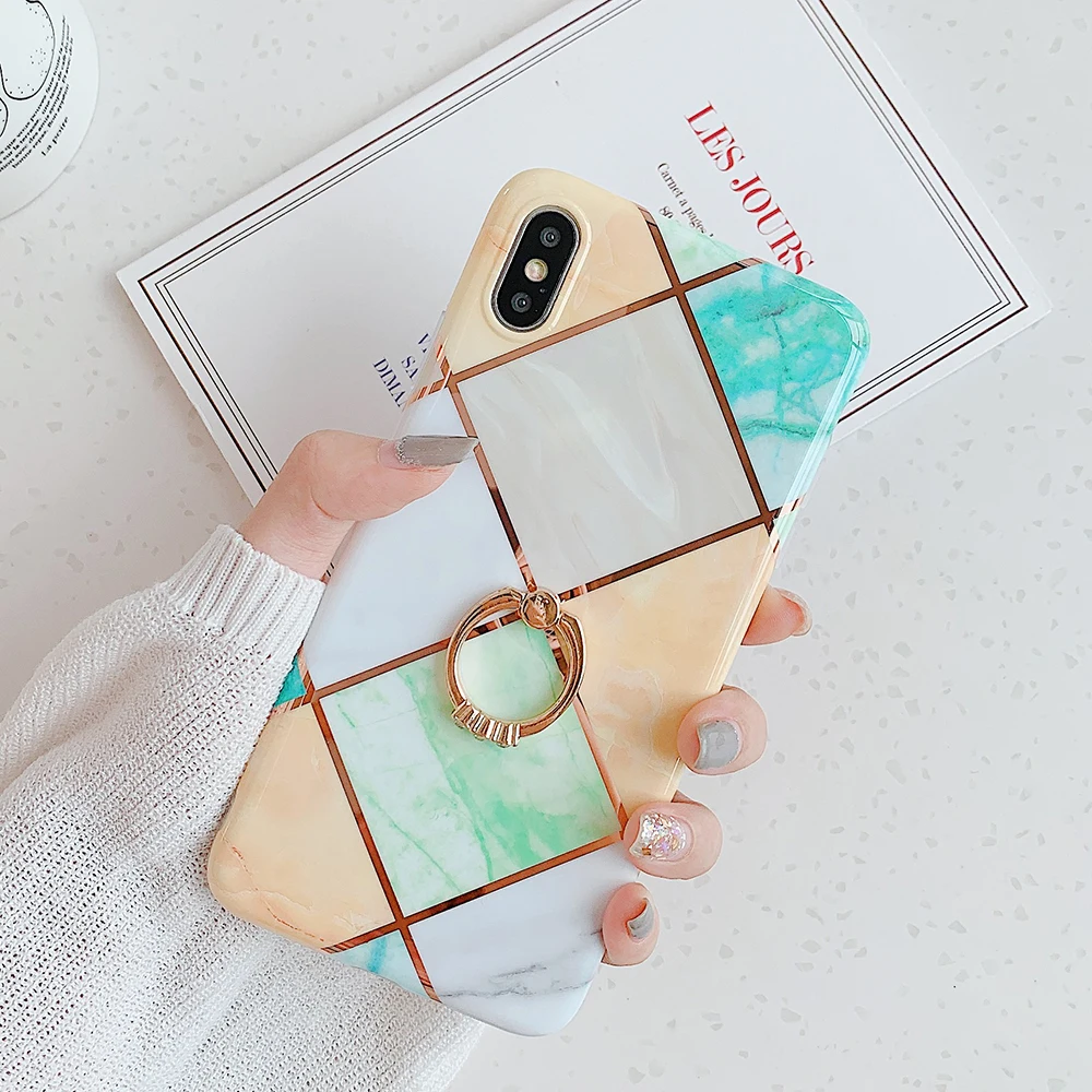 Чехол для телефона LOVECOM для iPhone 11 Pro XR XS Max 6 6S 7 8 Plus X Мягкая Гальваническая мраморная задняя крышка с кольцом на палец