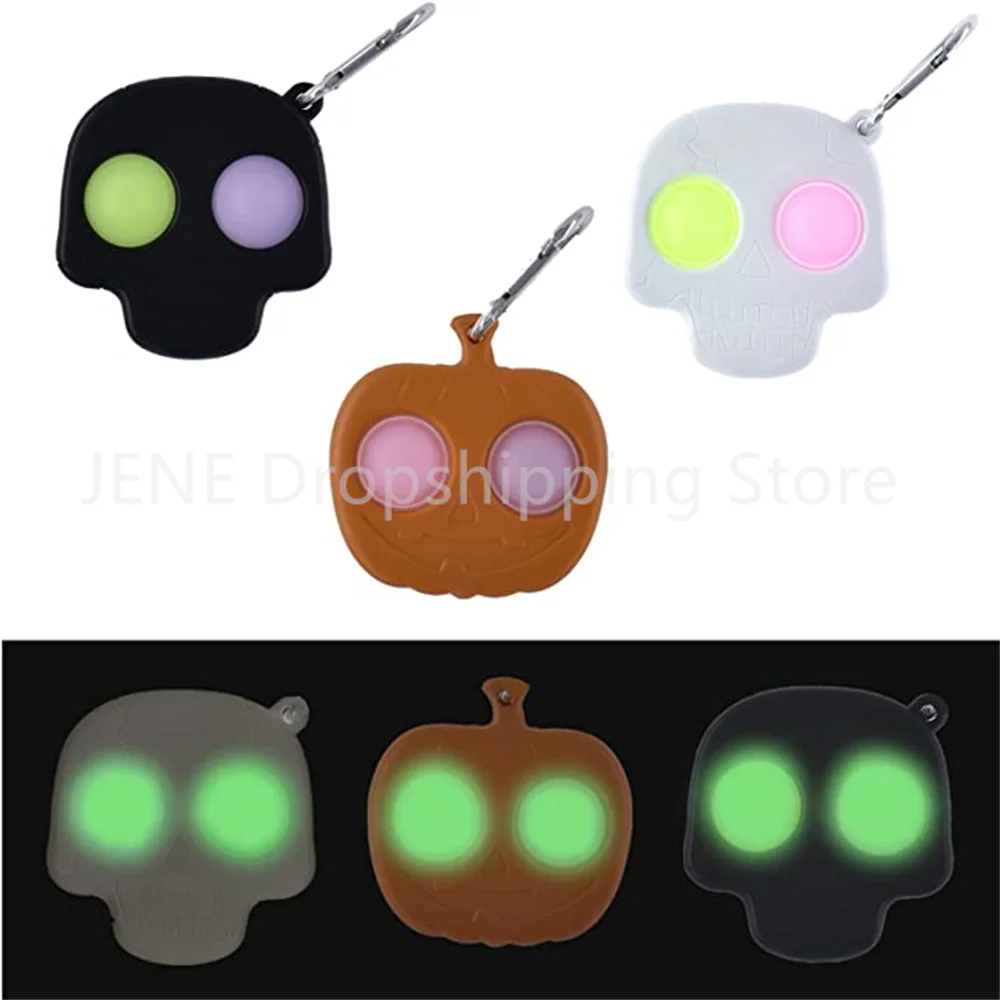 

Halloween Skulls Pumpkin Shape Popper Glow in The Dark Press Pops Bubbles Popping Simple Dimple Sensory Keychain Fidget Toys