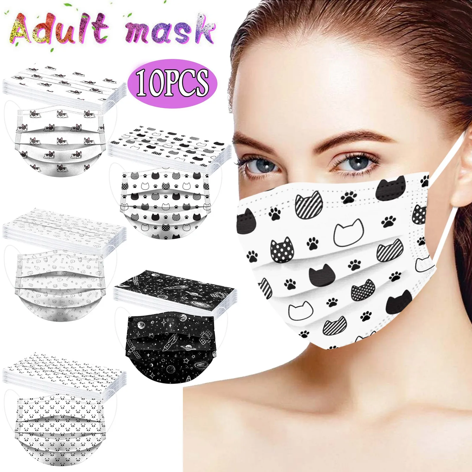 10/50 шт. маски для лица с мультяшным принтом | Тематическая одежда и униформа