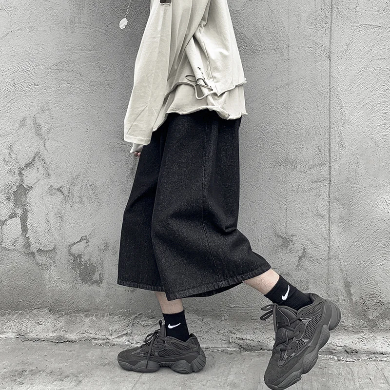 

Cropped Pants Men's Fashion Brand Wide Leg Cropped Pants Casual Straight-Leg Loose Men's Jeans Summer Thin Retro Hong Kong Style