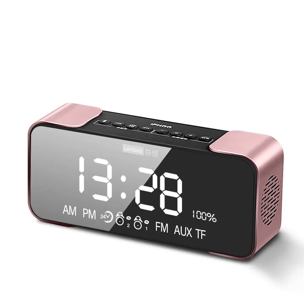 

Lenovo Wireless Bluetooth Speaker LED Mirror Dual Alarm Clock FM Radio Dual Units Bass TF Card AUX Subwoofer Speaker with Mic