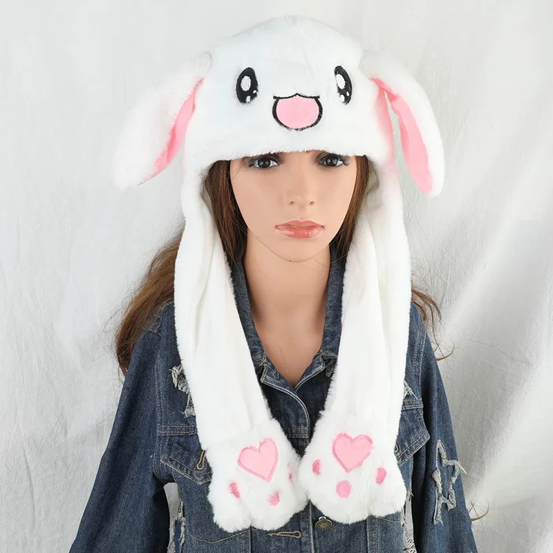 

2021 New Rabbit Women's Hat Beanie Plush Can Moving Bunny Ears Hat With Shine Earflaps Movable Ears Casual Animal Cap Beanies