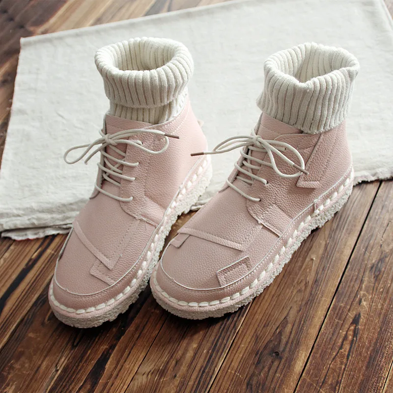 Новинка осенне зимние шерстяные короткие сапоги женские розовые теплые