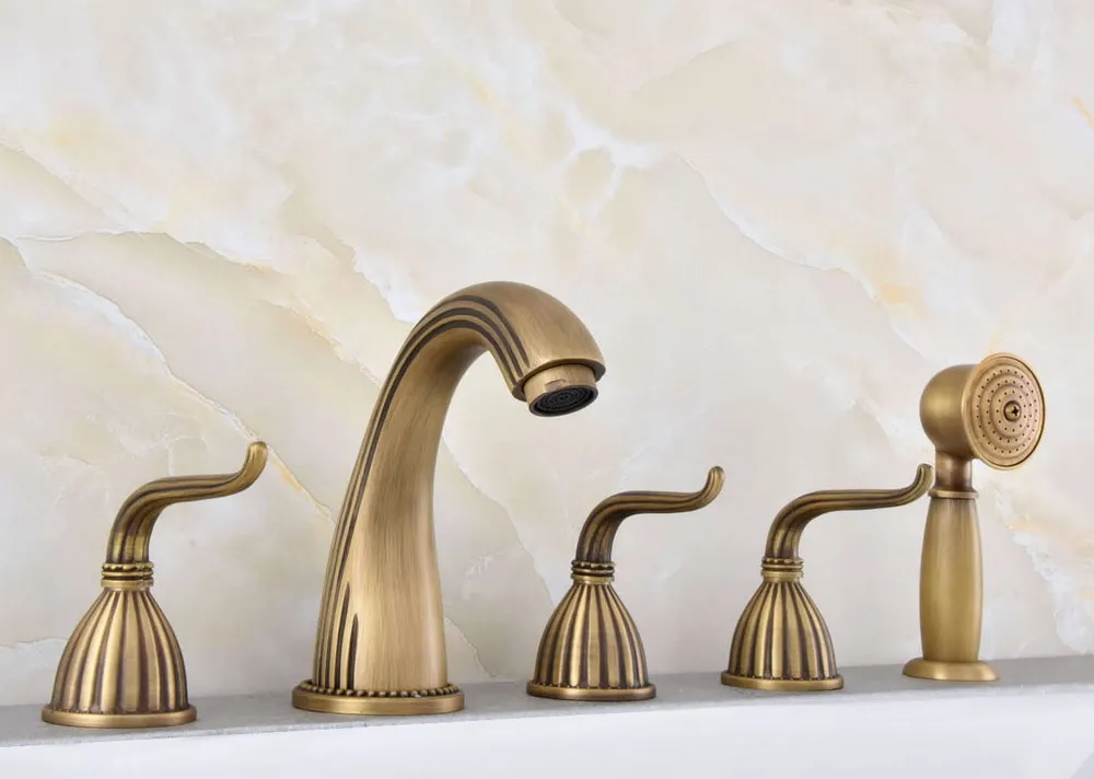 Новая античная латунь Палуба крепление широкое Ванная комната Римский смеситель