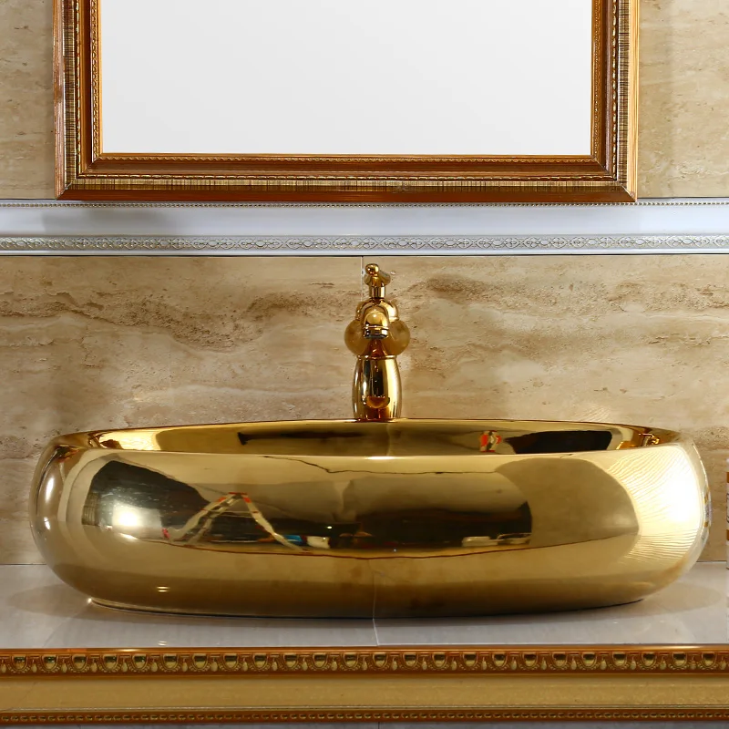 

48x35, Золотая зеркальная раковина, вертикальная раковина, Европейский керамический Художественный раковина, доставка из США