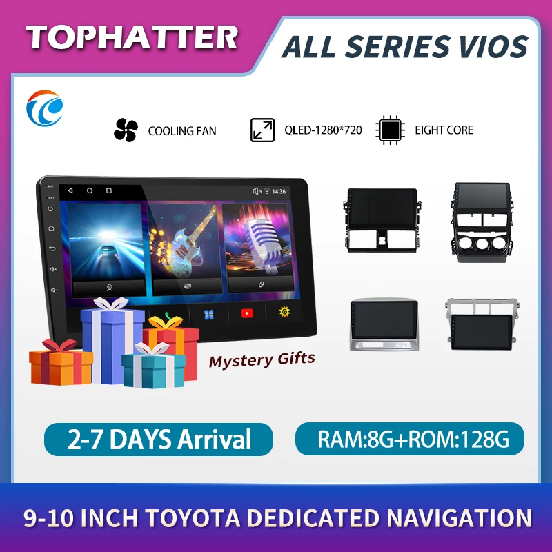 

2 Din Android 10 Stereo Receiver Car Radio Suitable for Toyota Vios 2004-2007 Multimedia Video Player Navigation Carplay