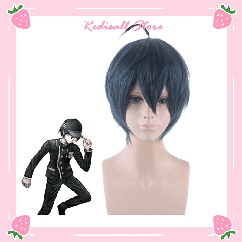

Saihara Shuichi Wig Cosplay Danganronpa V3 Short Mixed Blue Synthetic Hair for Adult Heat Resistant Men Women Halloween Cos
