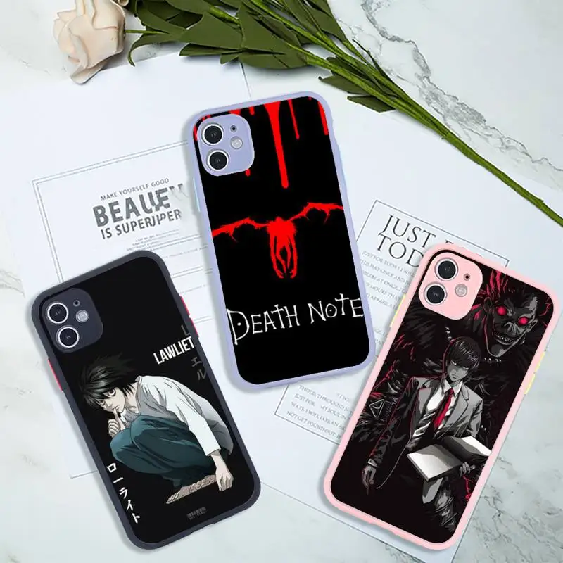 

anime Death Note Phone Case For iPhone 13 12 11 Mini Pro XR XS Max 7 8 Plus X Matte transparent Pink Back Cover