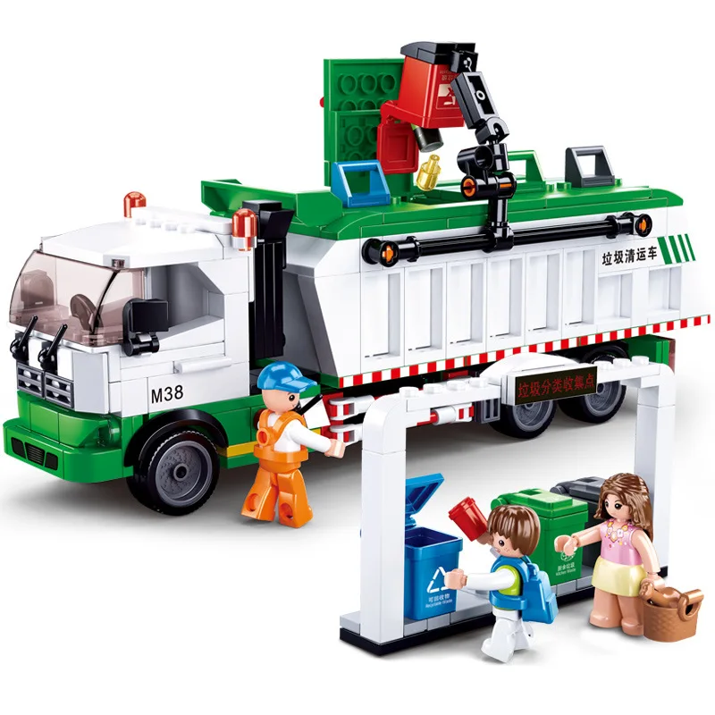 

432PCS SLuban 0780 Garbage Truck Classification Sanitation Truck Small Particles Assembled Building Blocks Toys Gifts