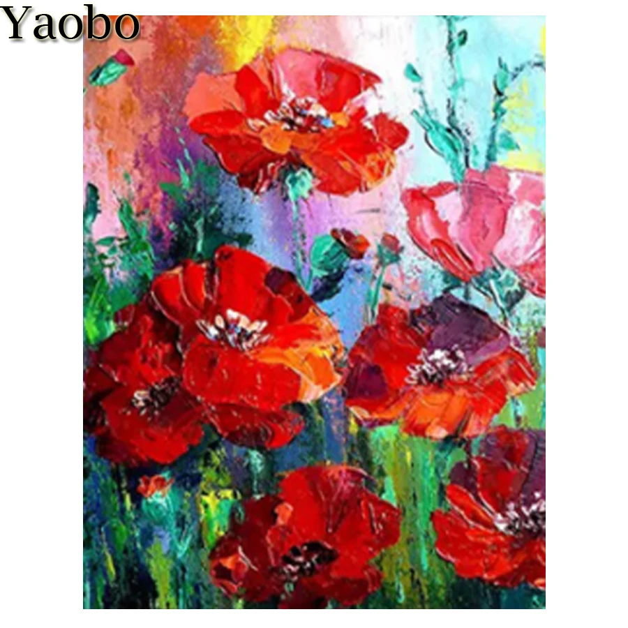 

Full Drill Square 5D Diamond Painting Poppy Cross Stitch Kit Diamond Embroidery Flower Mosaic Needlework Wall Decoration Gift