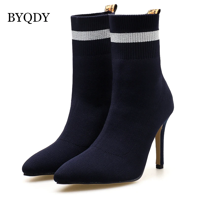 BYQDY/осенние женские ботильоны модные плетеные туфли на высоком каблуке с острым