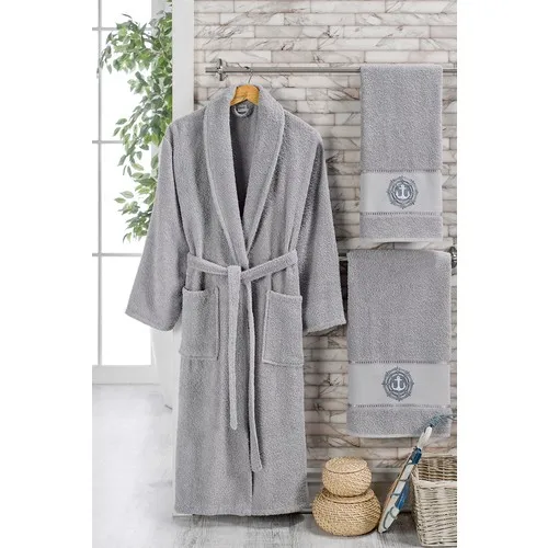 Özenev 6 Piece Family Robe Set Gray Plum Red, Robe Set, Towel Set, 2 Head Towel 2 robe