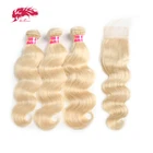 Пряди волос Блонд Ali Queen 613 с застежкой, бразильские волнистые человеческие волосы Реми, пучки с фронтальной свободной частью, плотность 130%