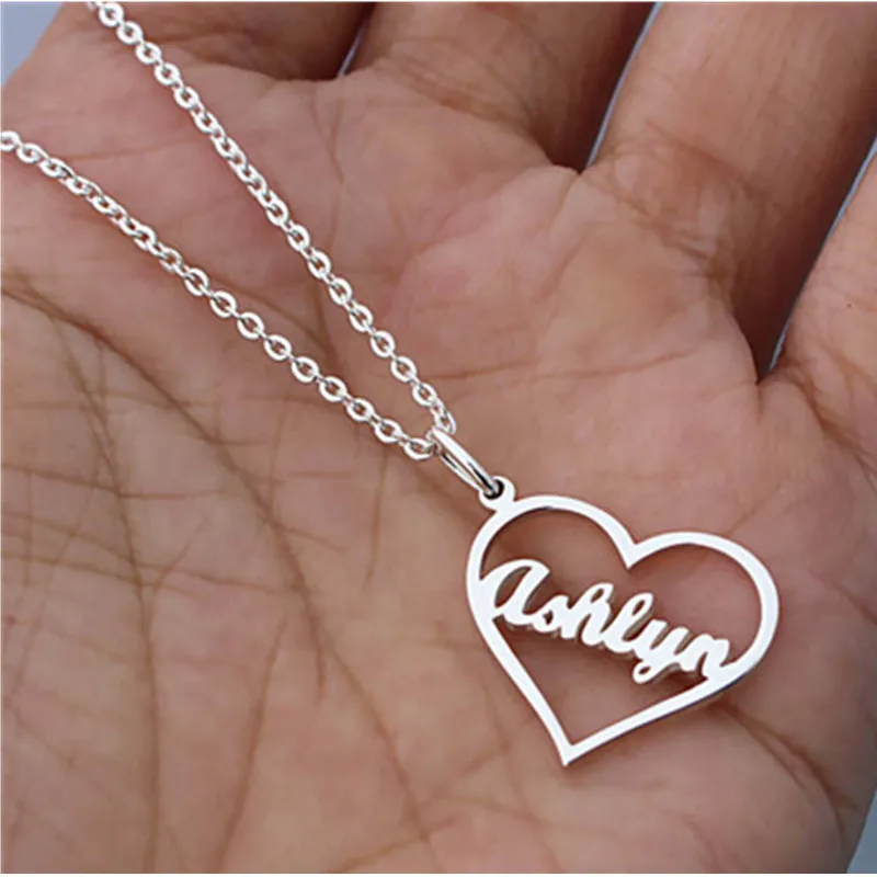 

Romantic Heart Name Necklace for Love Stainless Steel Custom Nameplate Pendants Necklaces Personalized Jewelry Memorial Day Gift