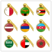 malta zambia zimbabwe latvia armenia azerbaijan saudi arabia uae morocco national flag glass cabochon pendant necklace jewelry