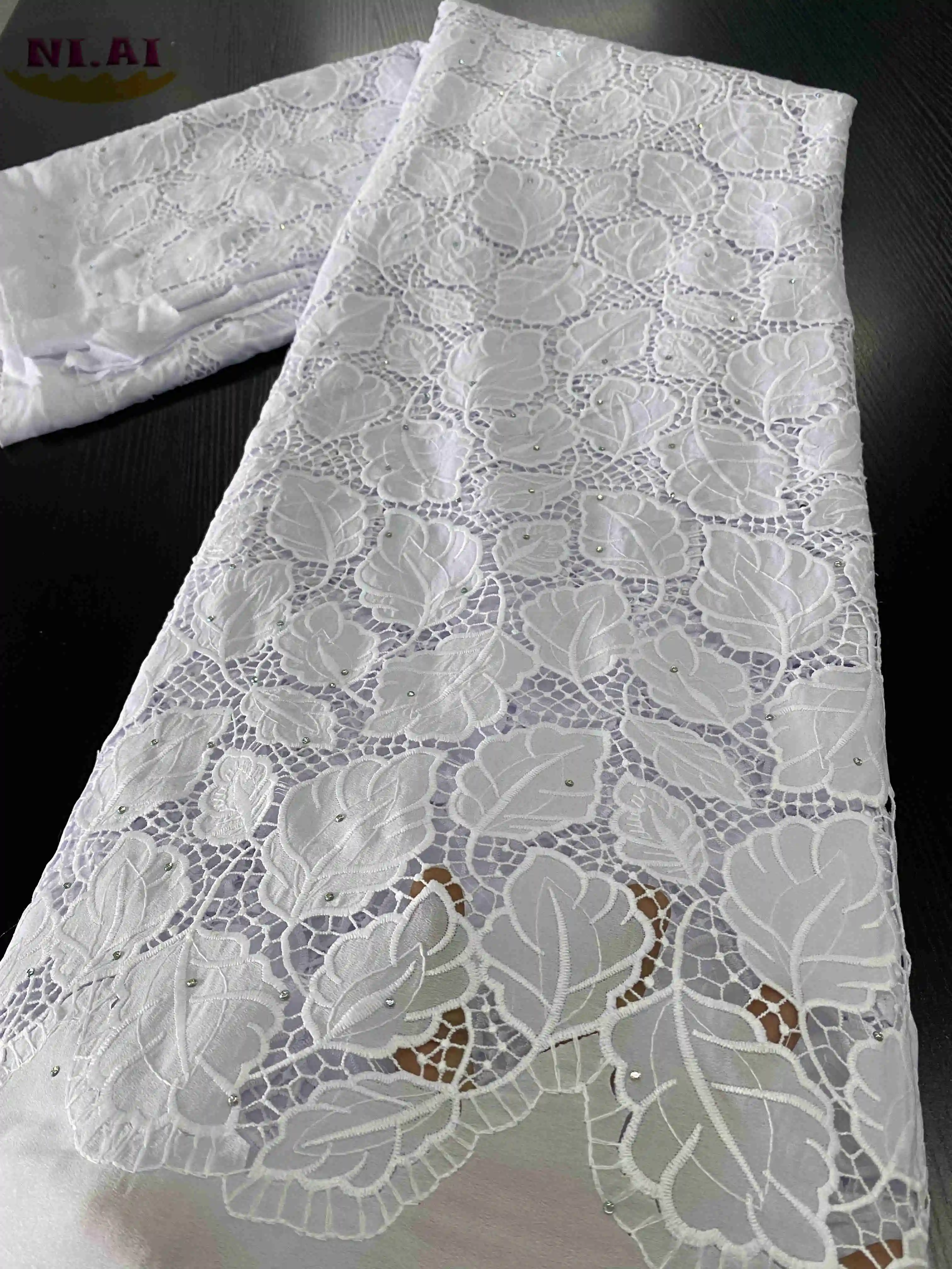 

Кружевная ткань NIAI, 2020, Африканский Корд, химическое белое кружево, водорастворимое, гипюровое кружево для свадебного шитья, XY3335B-1