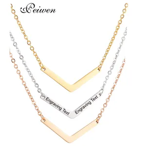 Модное ожерелье из нержавеющей стали геометрические формы, кулон, ожерелье в форме буквы V, с надписью на заказ, ювелирные изделия вечерние для женщин и мужчин