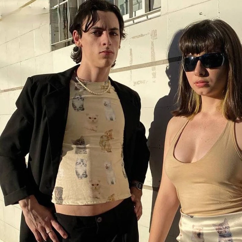 

Y2K Streetwear Cute Cat Pattern Cropped Tops E-girl Fashion O-neck Short Sleeve T-shirts Summer Kawaii Graphic Tees Nude