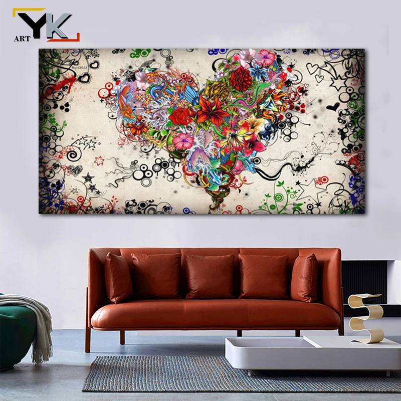 Красочные цветы сердца картина маслом на холсте абстрактные плакаты и принты