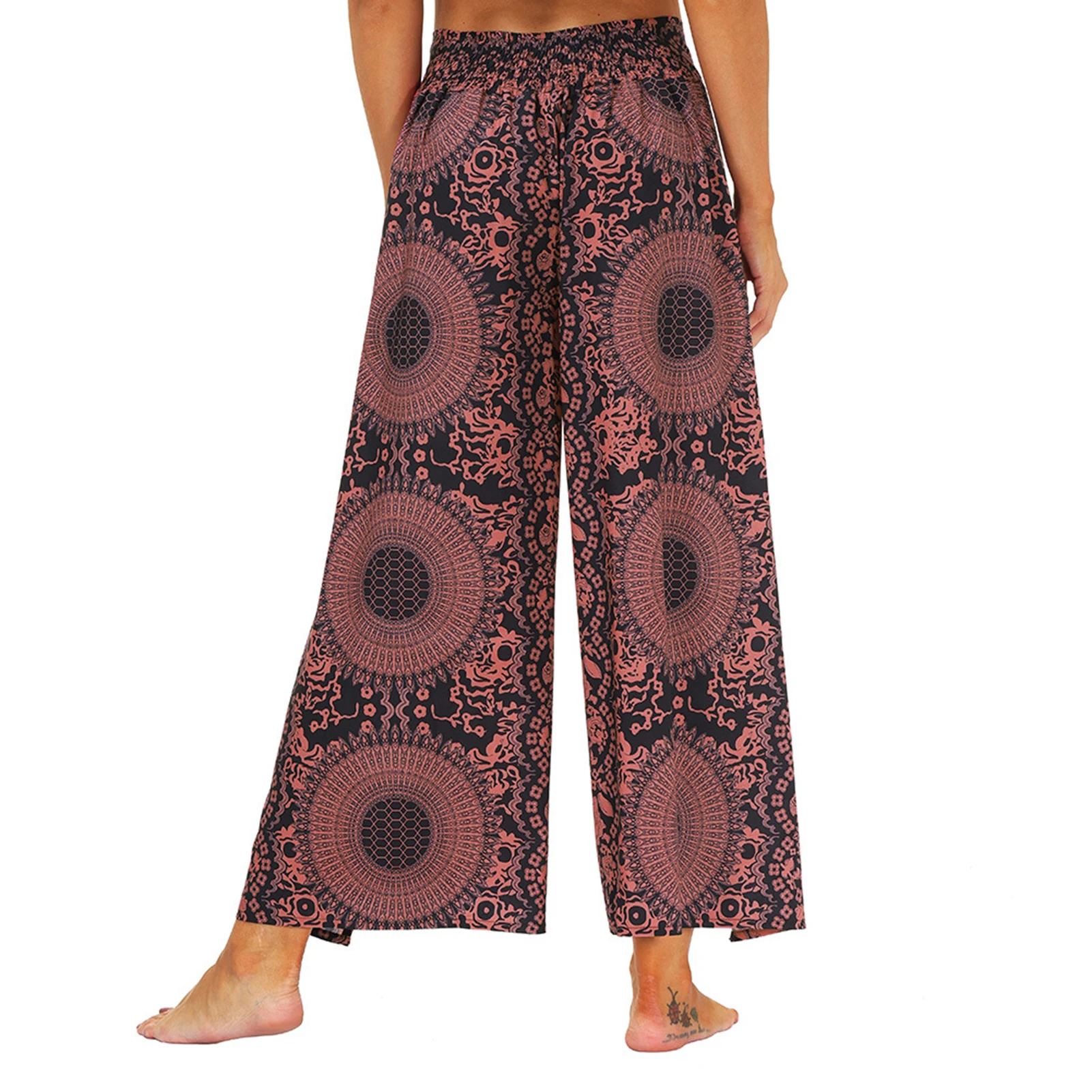 

Women's National Style Printed Wide Leg Pants Bohemian Hippie Wide Leg Pants Bohemian Loose Yoga Pants Fitness Split Yoga Pants