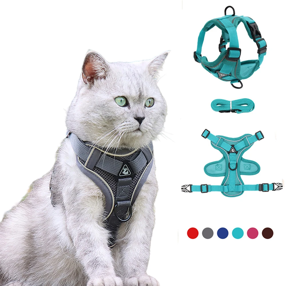 

Reflective Cat Harness Leash Set Breathable Puppy Harness Running Rope Cats Vest Harness For Small Cat Pet Walking Lead Leash