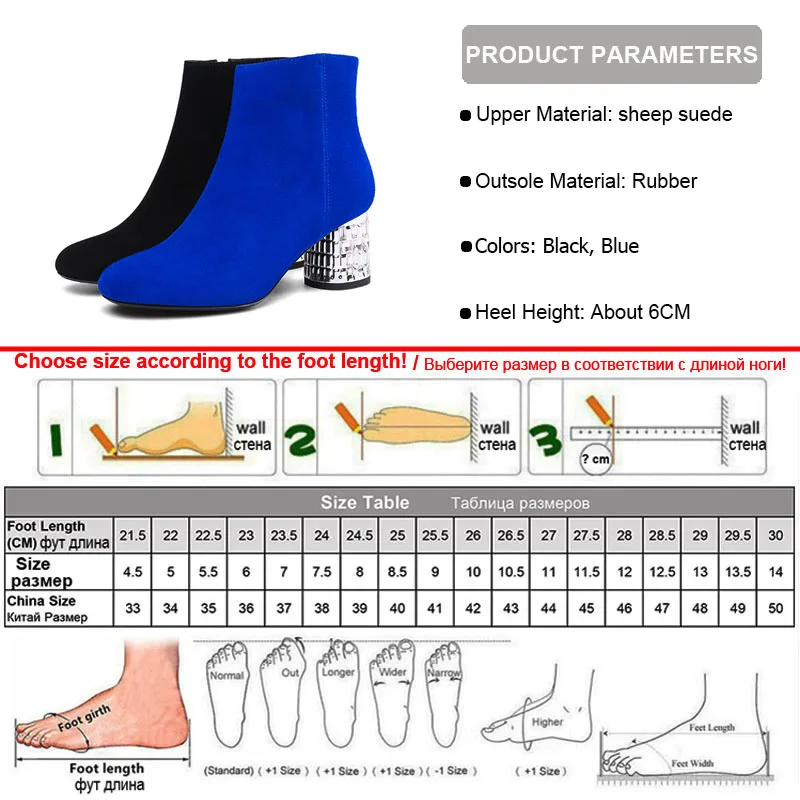 Женские замшевые ботильоны Phoentin синие полусапожки на высоком каблуке с