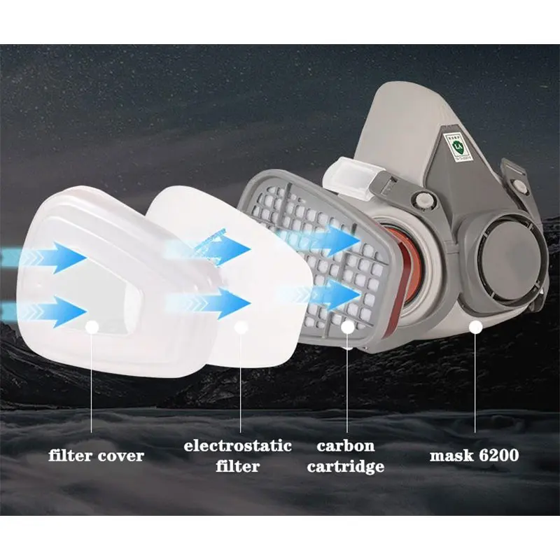 Полумаска противогаз 6200 респиратор с защитными очками для покраски распыления