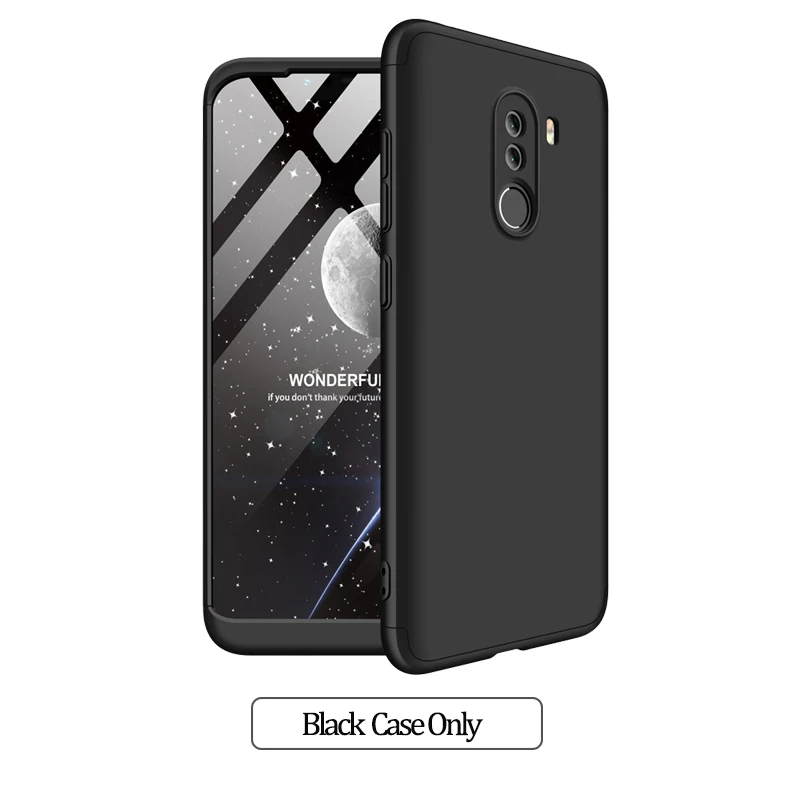 Black Case Only 3-в-1 Стекло+ бронированный чехол для телефона xiaomi pocophone F1 case 360 Жесткий ПК анти-противоударный бампер чехол pocofone f1 оригинальным стеклянным корпусом xiaomi pocophone f1 чехол на Покофон Ф1 чехол - Цвет: Black Case Only