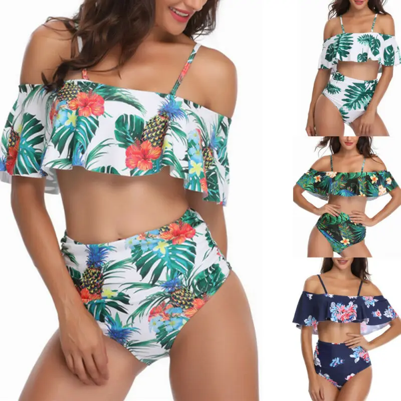 Plus Size Ruffles Women Summer Bikini Set Floral Push Up Monokini Swimsuit Ladies 2 Pieces Beach Bathing Suit Swimwear S-XXL |