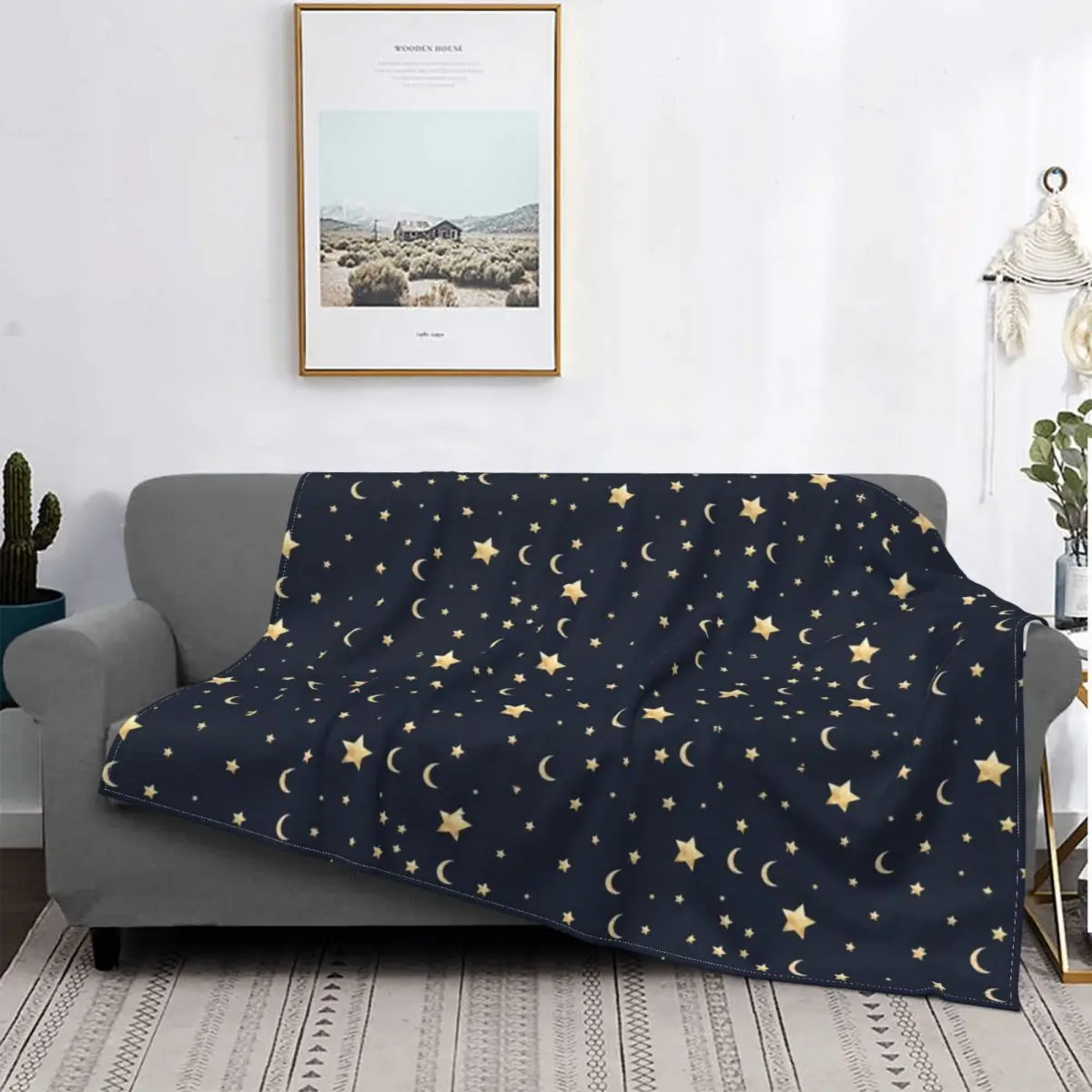

Moon And Stars - Star Light Blanket Bright Sky Twinkling Plush Thick Soft Flannel Fleece Throw Blankets For Sofa Bedspread Cover