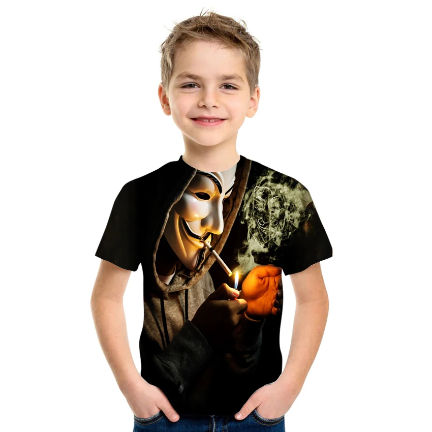 

2021 summer casual T-shirt boys and girls 3D printing clown pattern casual loose hip-hop style size 4T-16T