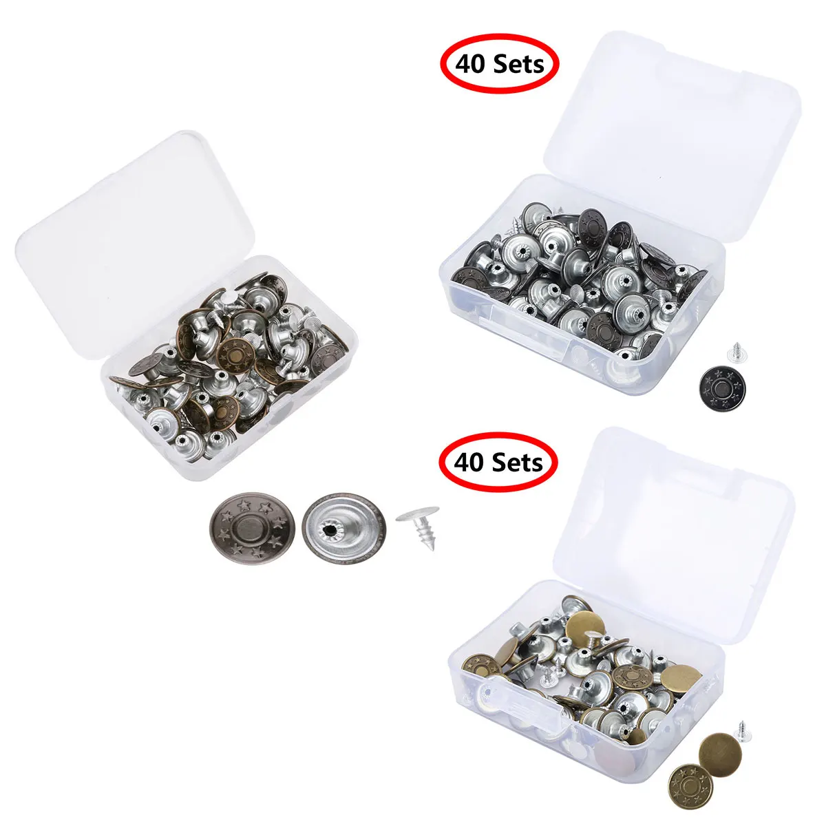 40 комплектов металлические джинсовые пуговицы Tack Набор для замены кнопок с