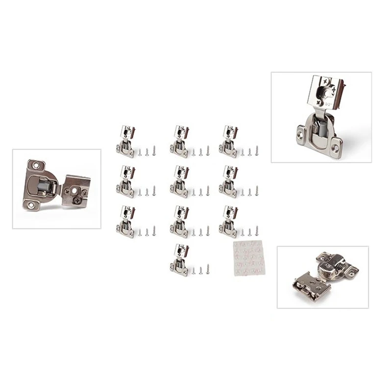 

10Pcs Soft Close Hinge 1/2 inch Concealed Cabinet Door Hardware Compact Overlay Hinges Nickel Plated for Frameless Face Frame Ni