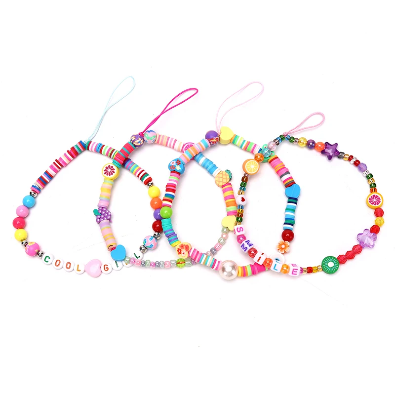

Anti-lost Lanyard For Women Hanging Cord Summer Jewelry Trend Colorful Acrylic Bead Mobile Phone Chain Cellphone Strap
