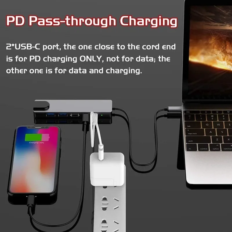 USB Type C Hub Type-C к HDMI-совместимый адаптер 4K VGA RJ45 Lan Ethernet SD TF USB-C 3 0 видео для MacBook Pro OTG |