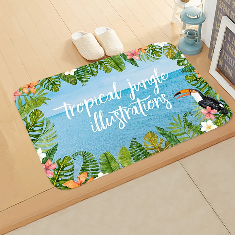 Тропические дождевики с зелеными листьями Придверные коврики фламинго