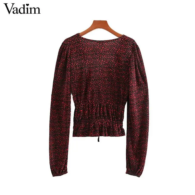 2020 женские стильные блузки с v образным вырезом и принтом эластичная резинка на