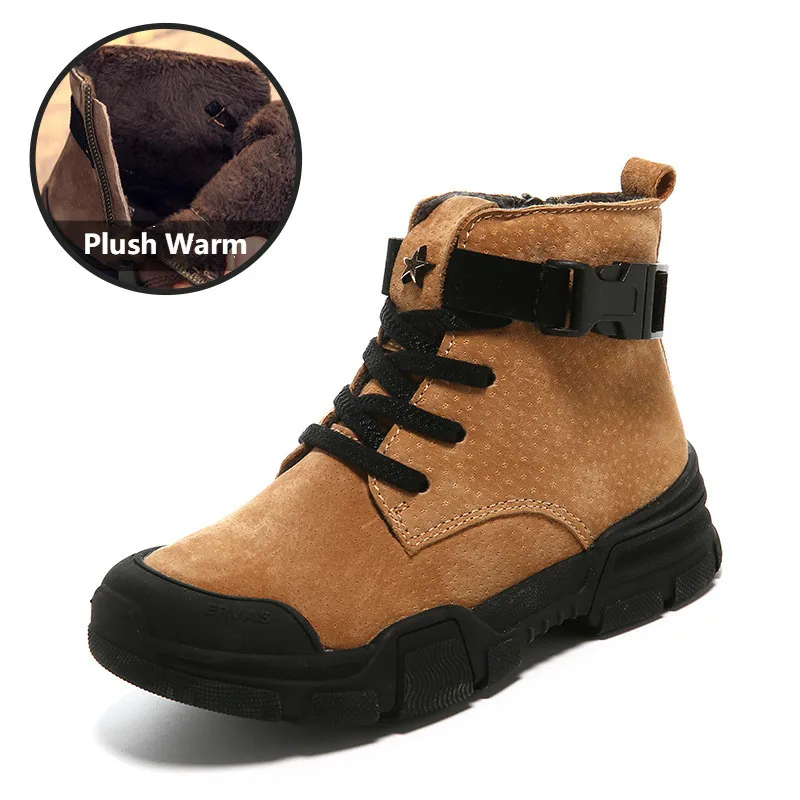 

2021 Winter Kids Shoes For Boys Plush Warm Children Boots Sneakers Fashion Genuine Leather Boys Boots Outdoor Student Snow Shoes