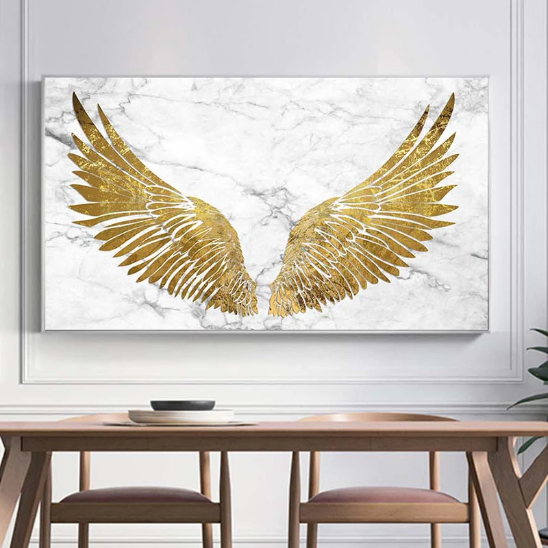 Золотые Крылья Ангела мраморный фон абстрактная стена искусственная Картина на